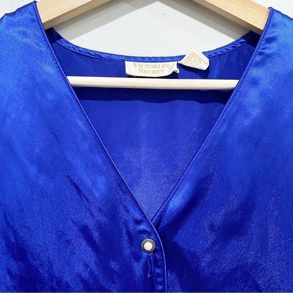 VICTORIA’S SECRET Vintage Blue Sleep Shirt Gold Label Sheer Sleeves Size Small